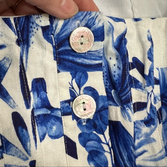 Caroline Constas white blue linen blend Garden tile Farm mini dress Sz 6 Party - Picture 10 of 15